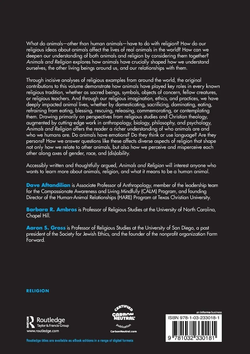 Rückseite: 9781032330181 | Animals and Religion | Dave Aftandilian (u. a.) | Taschenbuch | 2024