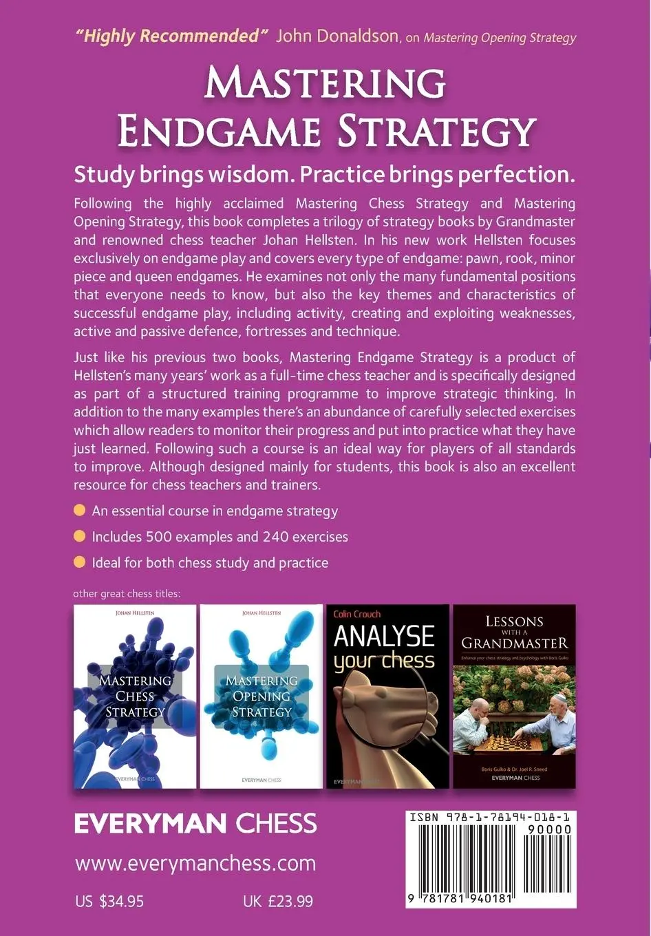 Rückseite: 9781781940181 | Mastering Endgame Strategy | Johan Hellsten | Taschenbuch | Englisch