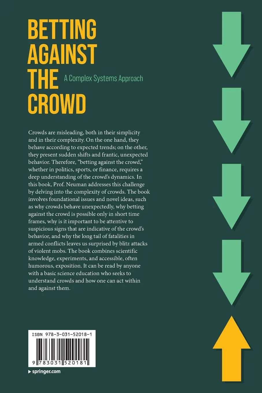 Rückseite: 9783031520181 | Betting Against the Crowd | A Complex Systems Approach | Yair Neuman