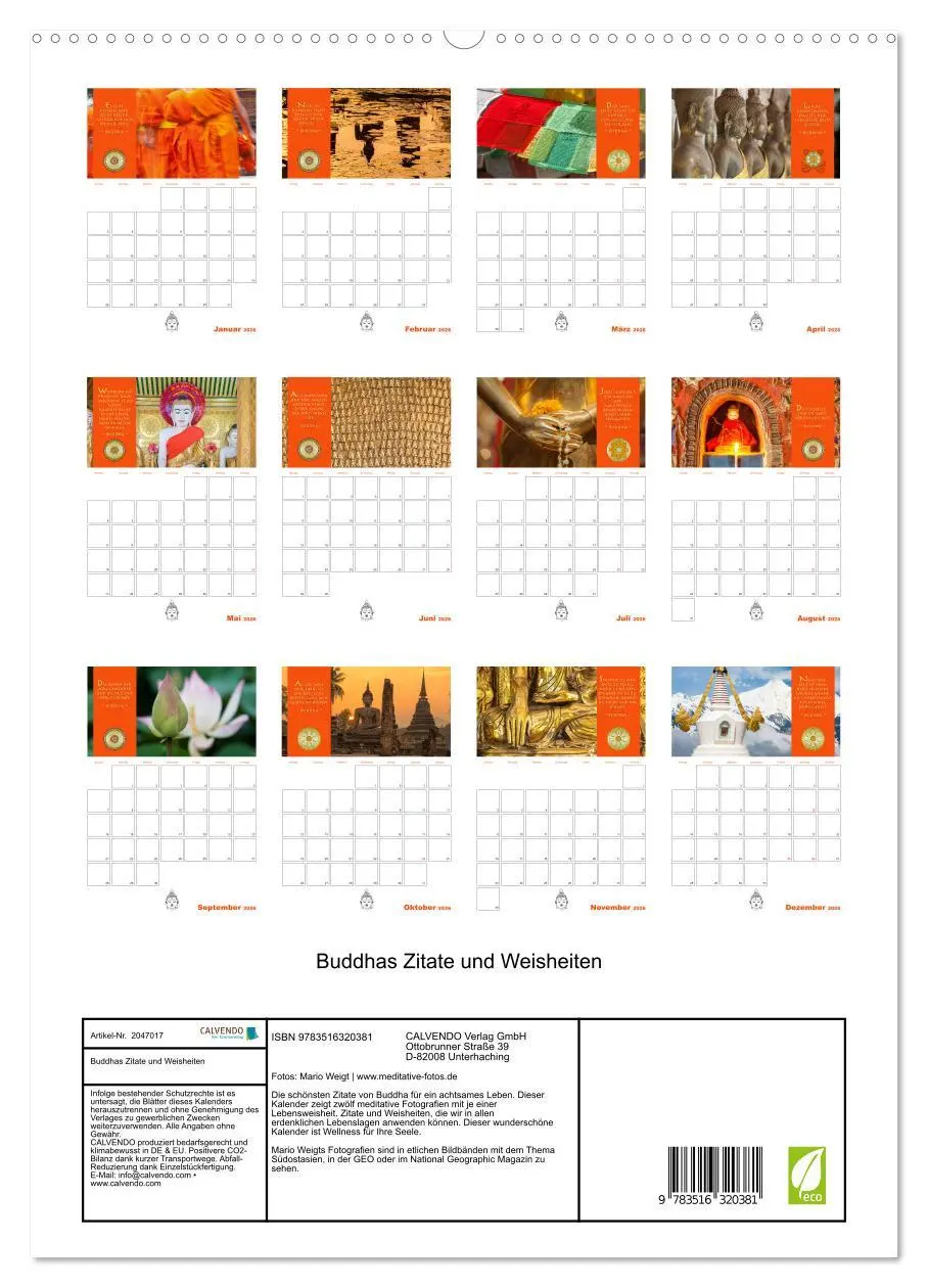 Bild: 9783516320381 | Buddhas Zitate und Weisheiten (hochwertiger Premium Wandkalender...