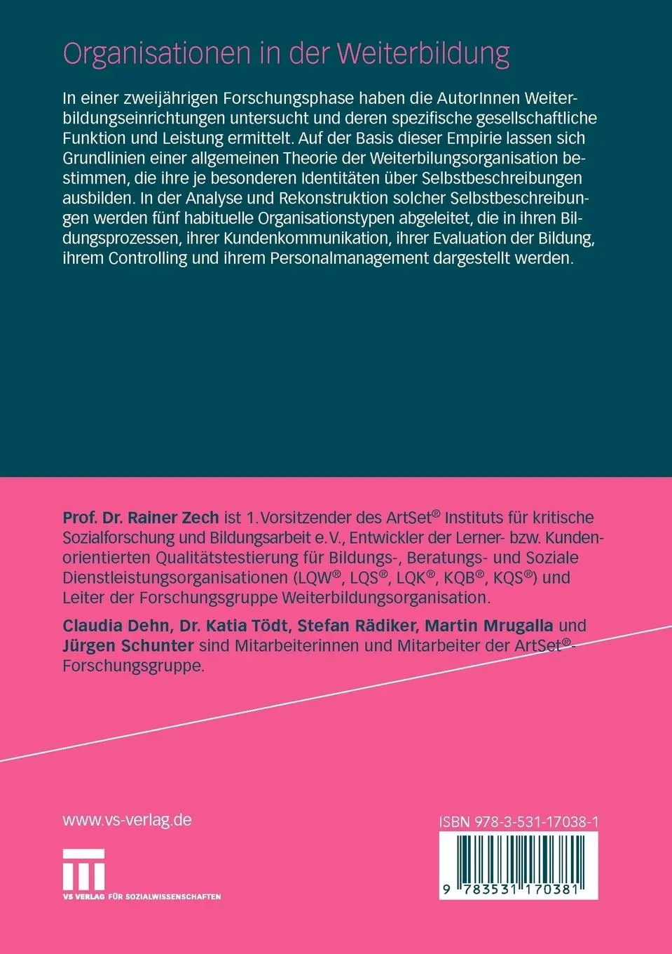 Rückseite: 9783531170381 | Organisationen in der Weiterbildung | Rainer Zech (u. a.) | Buch