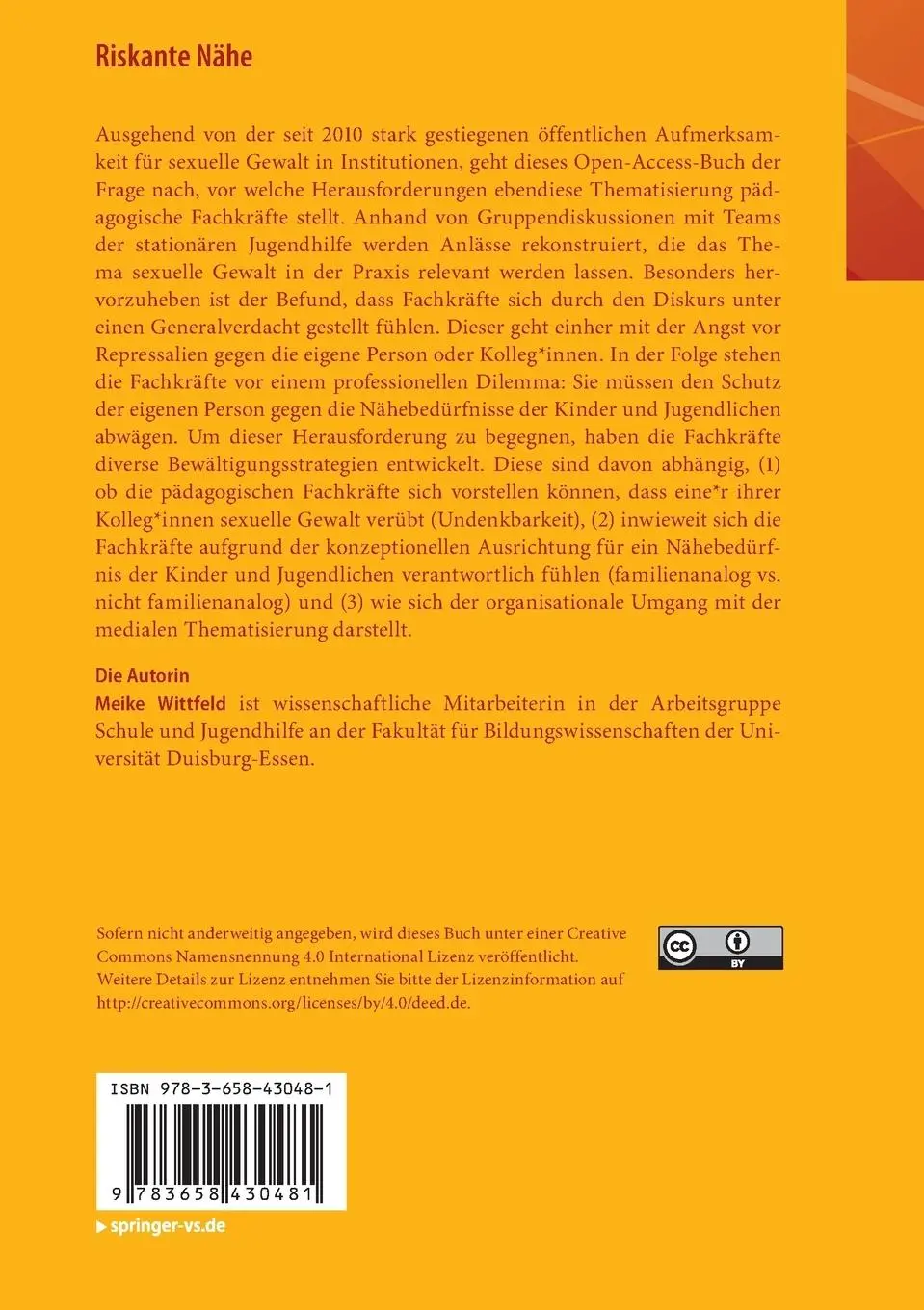 Rückseite: 9783658430481 | Riskante Nähe | Meike Wittfeld | Taschenbuch | Paperback | xix | 2023
