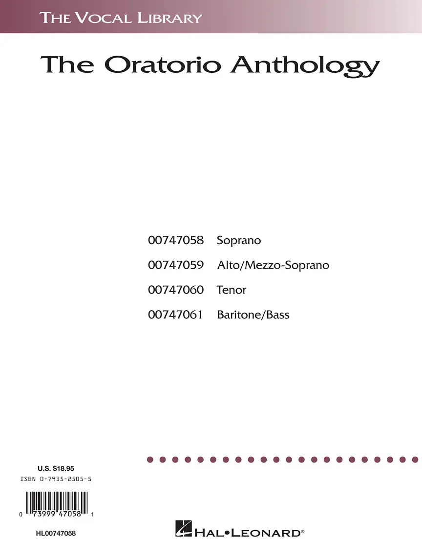 Cover: 73999470581 | The Oratorio Anthology | The Vocal Library Soprano | Taschenbuch