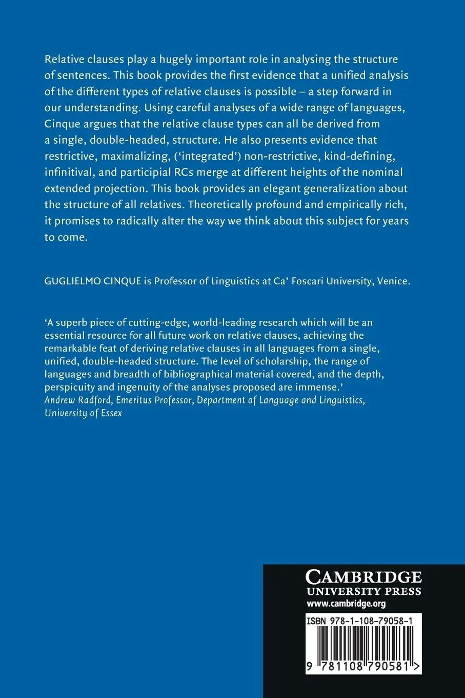Rückseite: 9781108790581 | The Syntax of Relative Clauses | Guglielmo Cinque | Taschenbuch | 2020