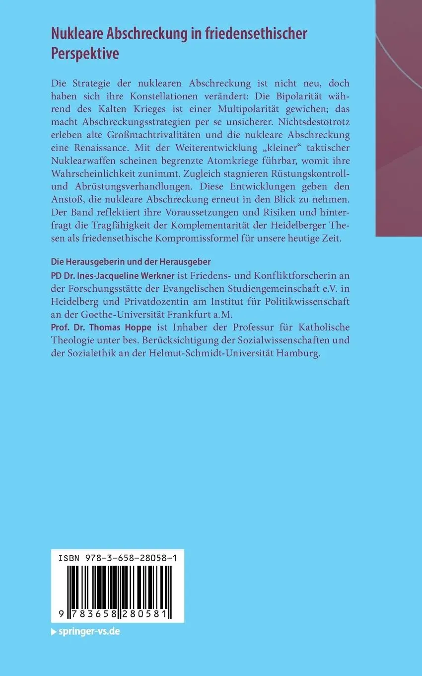 Rückseite: 9783658280581 | Nukleare Abschreckung in friedensethischer Perspektive | Hoppe (u. a.)