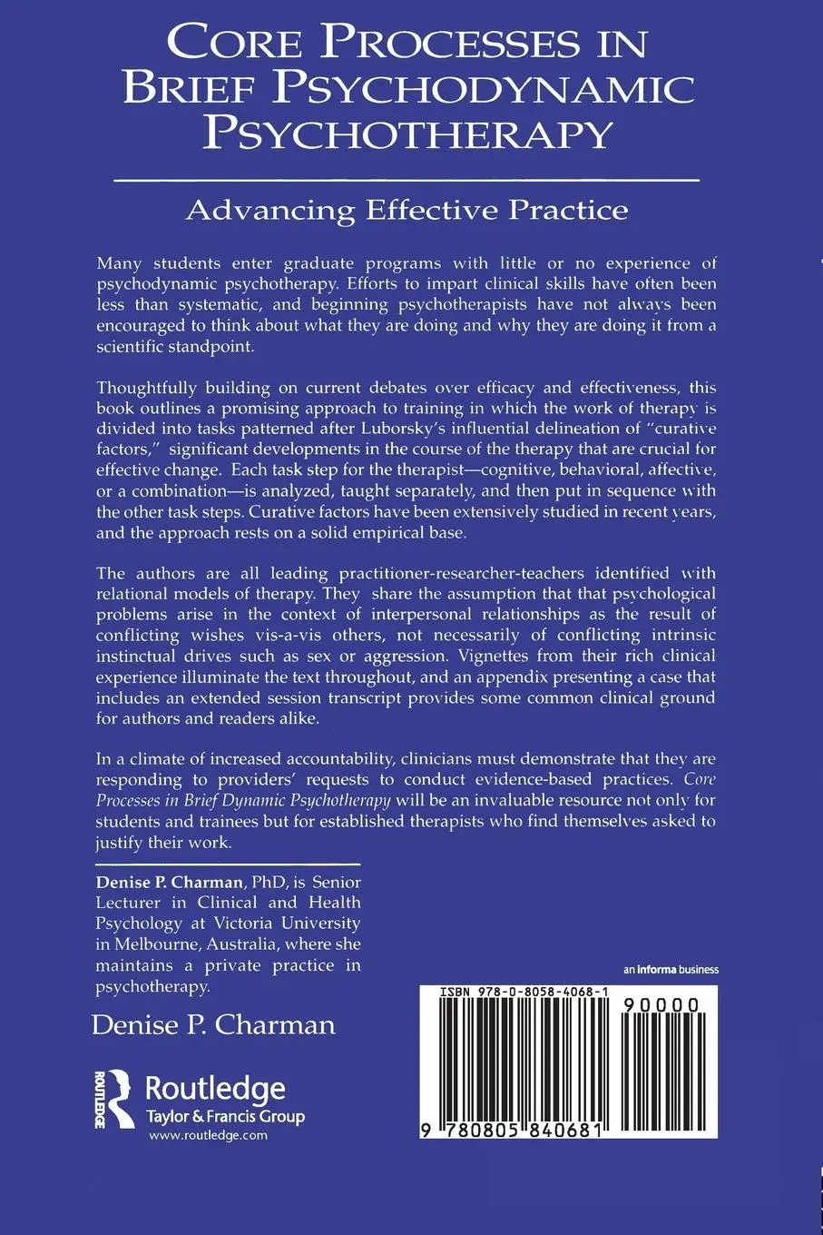 Rückseite: 9780805840681 | Core Processes in Brief Psychodynamic Psychotherapy | Charman | Buch