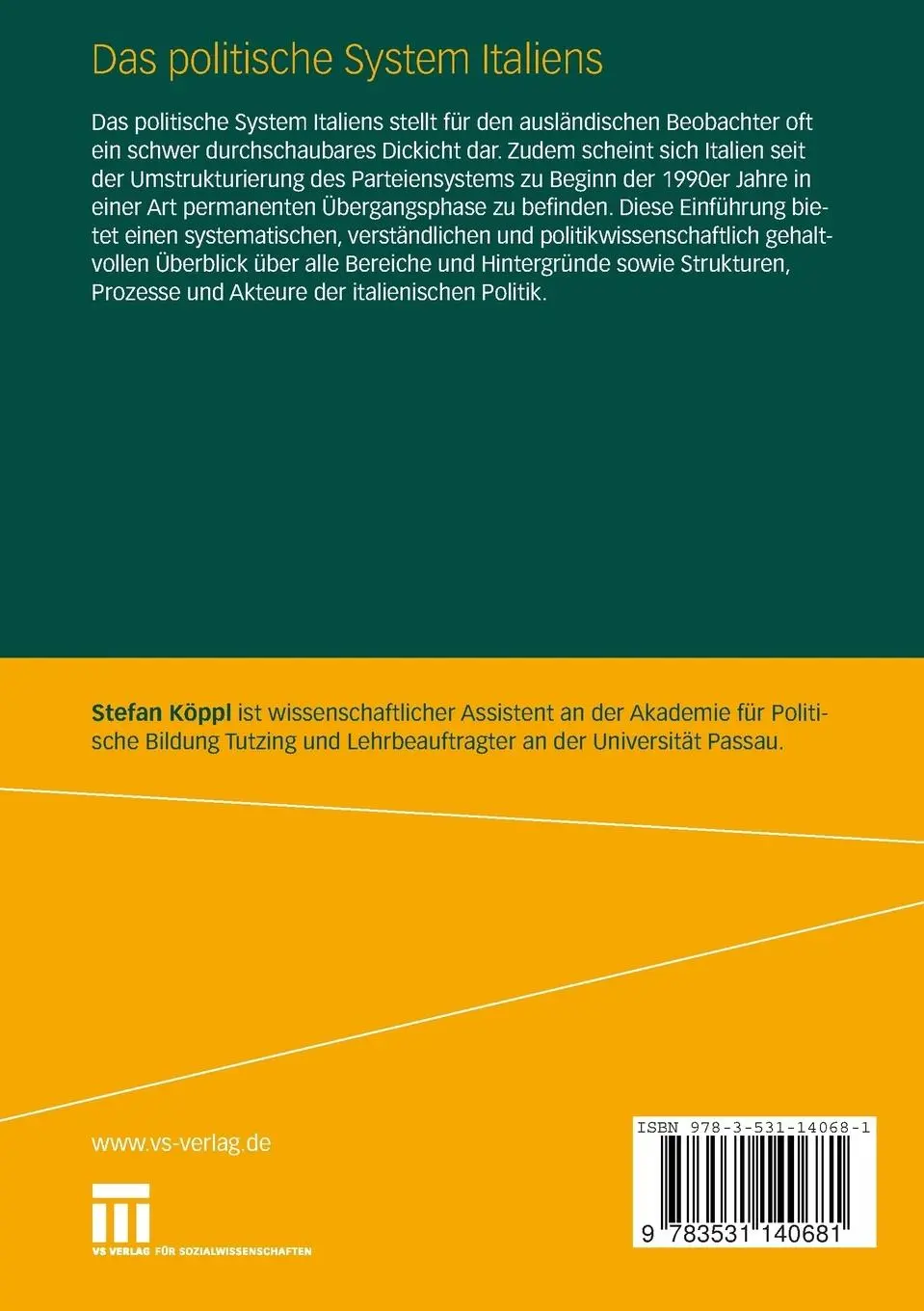 Rückseite: 9783531140681 | Das politische System Italiens | Eine Einführung | Stefan Köppl | Buch