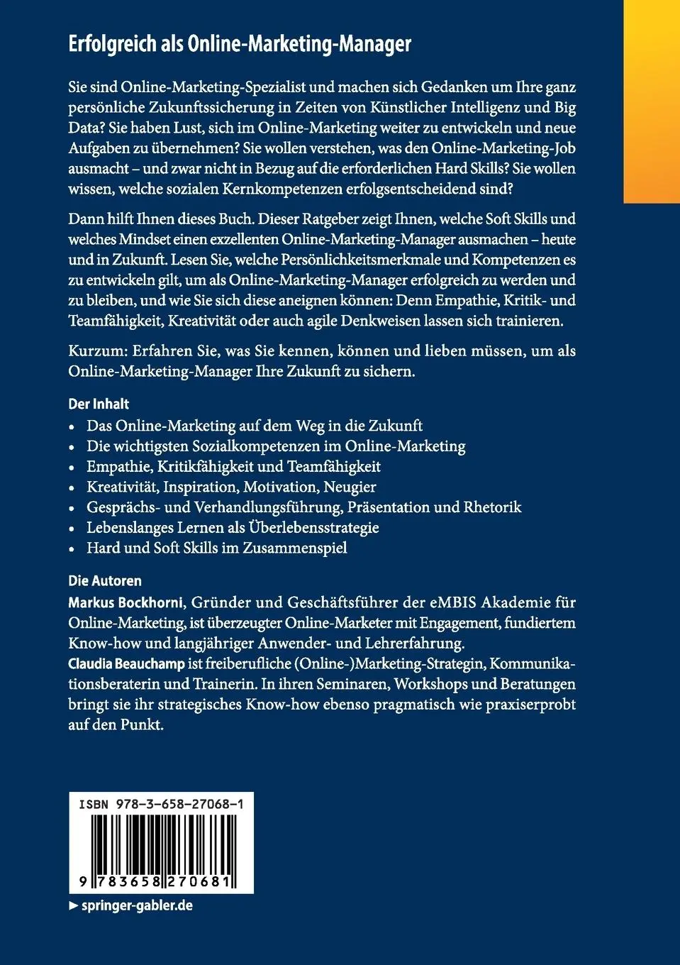 Rückseite: 9783658270681 | Erfolgreich als Online-Marketing-Manager | Claudia Beauchamp (u. a.)