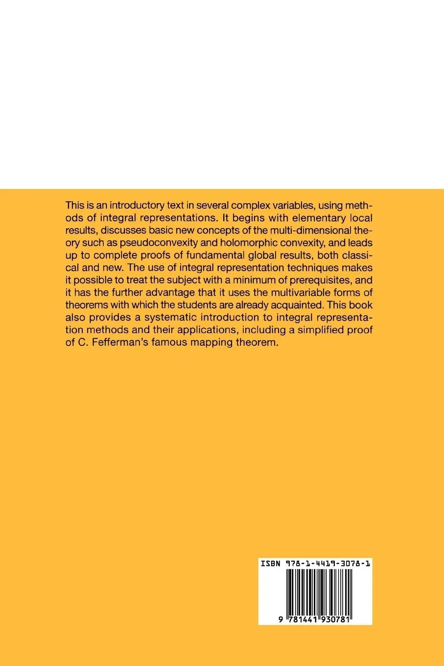 Rückseite: 9781441930781 | Holomorphic Functions and Integral Representations in Several...