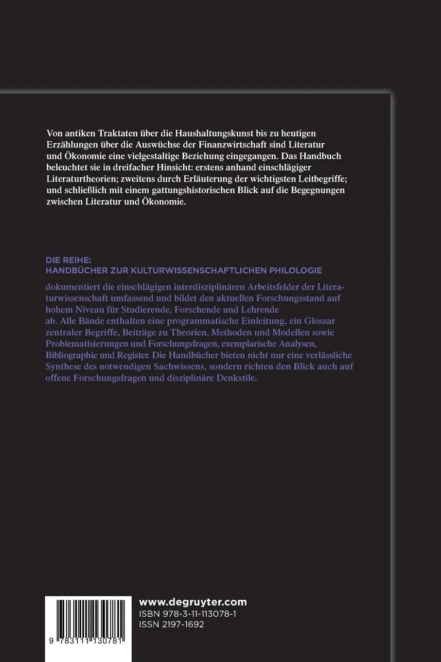 Rückseite: 9783111130781 | Handbuch Literatur &amp; Ökonomie | Burkhardt Wolf (u. a.) | Taschenbuch