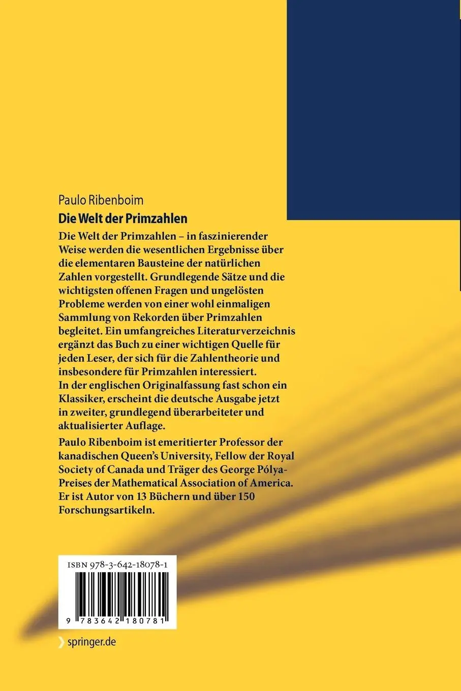 Rückseite: 9783642180781 | Die Welt der Primzahlen | Geheimnisse und Rekorde | Paulo Ribenboim