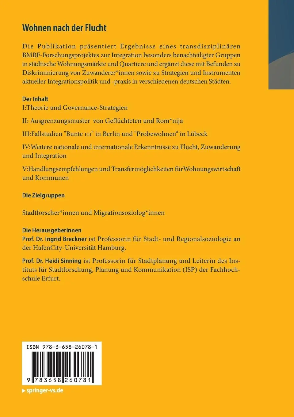 Rückseite: 9783658260781 | Wohnen nach der Flucht | Heidi Sinning (u. a.) | Taschenbuch | vii