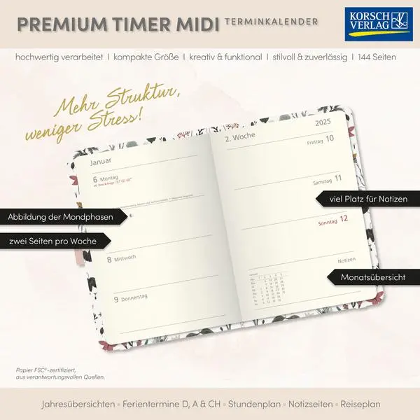 Bild: 9783731890881 | Premium Timer Midi "Botanical Study" 2026 | Verlag Korsch | Buch