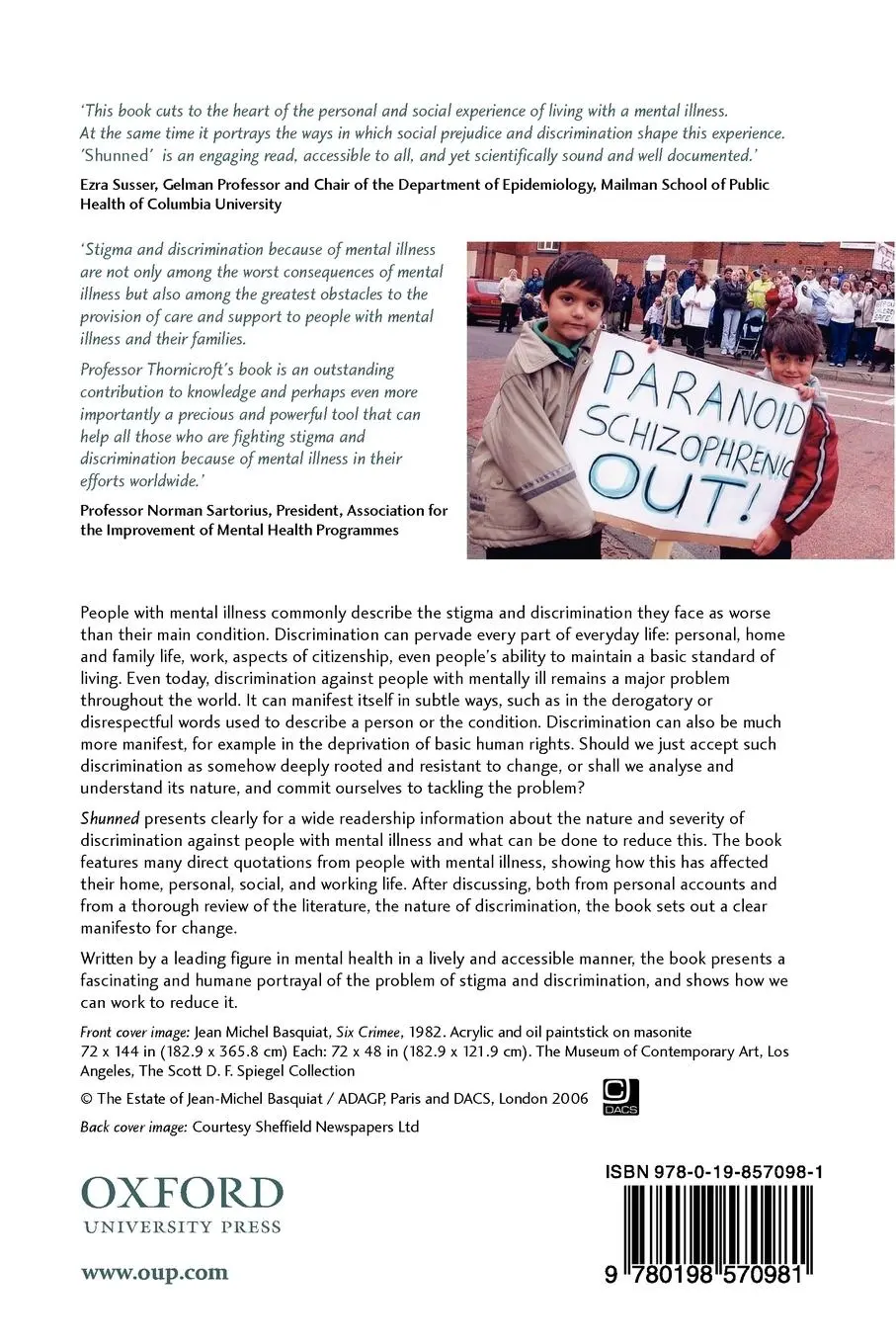 Rückseite: 9780198570981 | Shunned | Discrimination Against People with Mental Illness | Buch