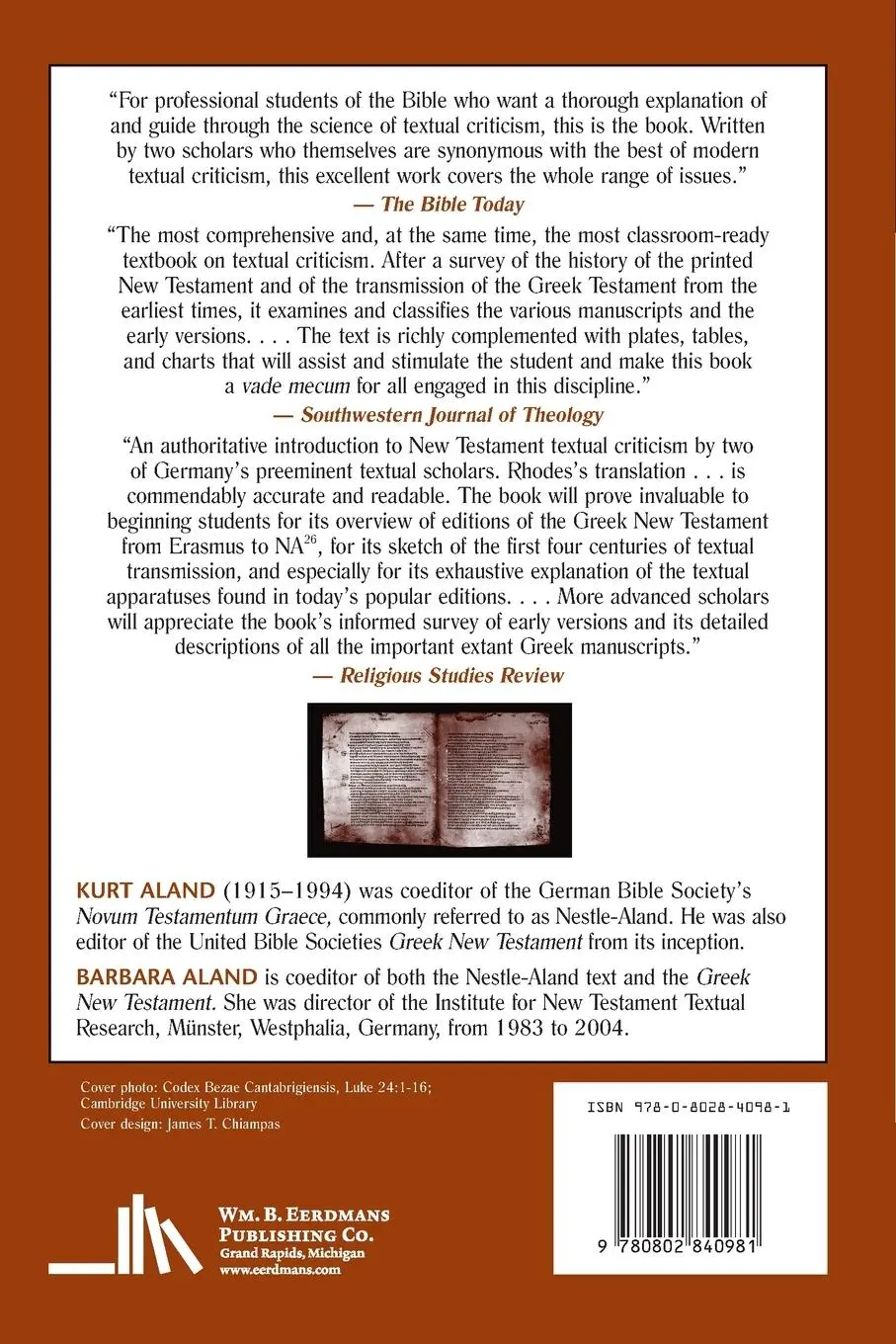 Rückseite: 9780802840981 | Text of the New Testament | Kurt Aland (u. a.) | Taschenbuch | 1995