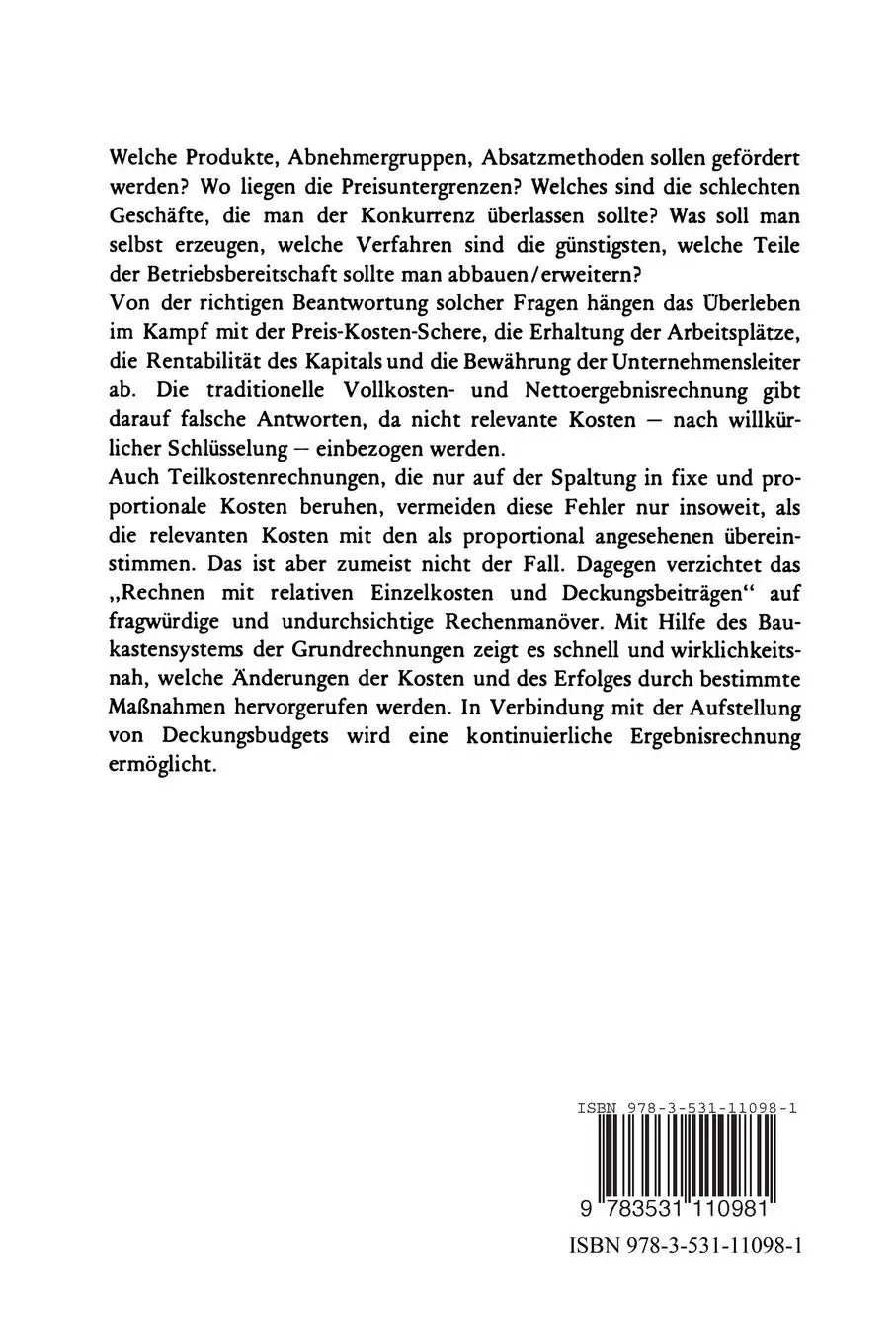 Rückseite: 9783531110981 | Einzelkosten- und Deckungsbeitragsrechnung | Paul Riebel | Taschenbuch
