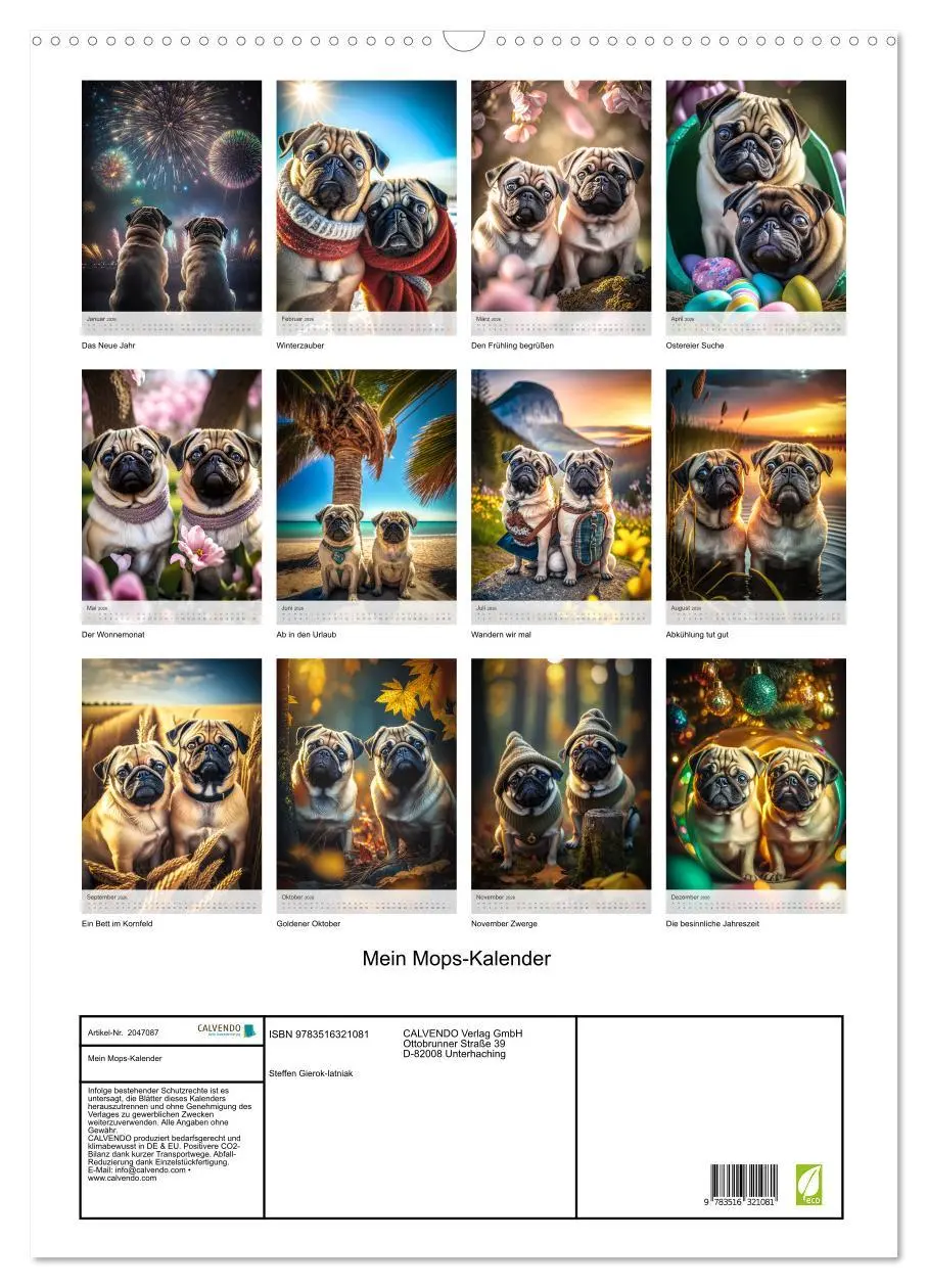 Bild: 9783516321081 | Mein Mops-Kalender (Wandkalender 2026 DIN A2 hoch), CALVENDO...