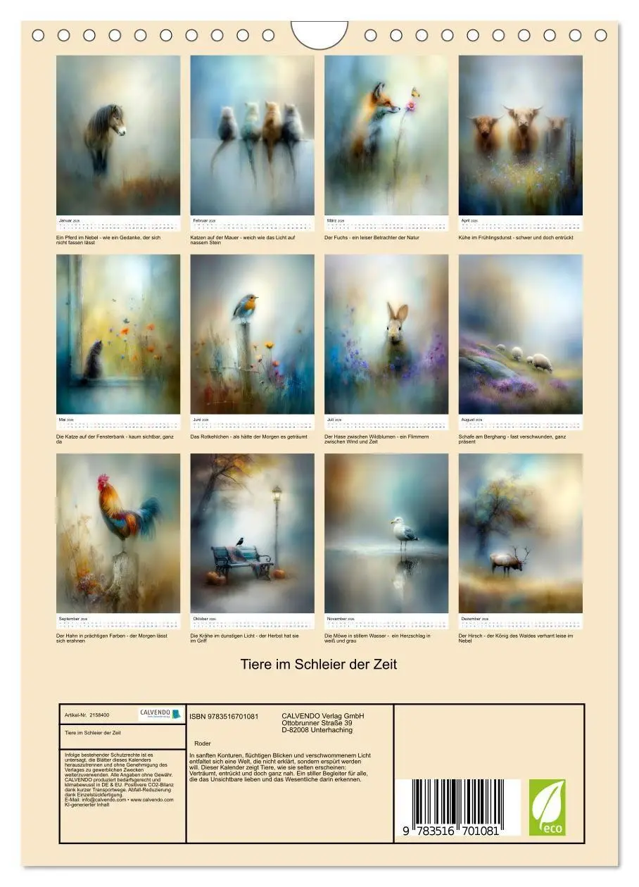 Bild: 9783516701081 | Tiere im Schleier der Zeit (Wandkalender 2026 DIN A4 hoch),...