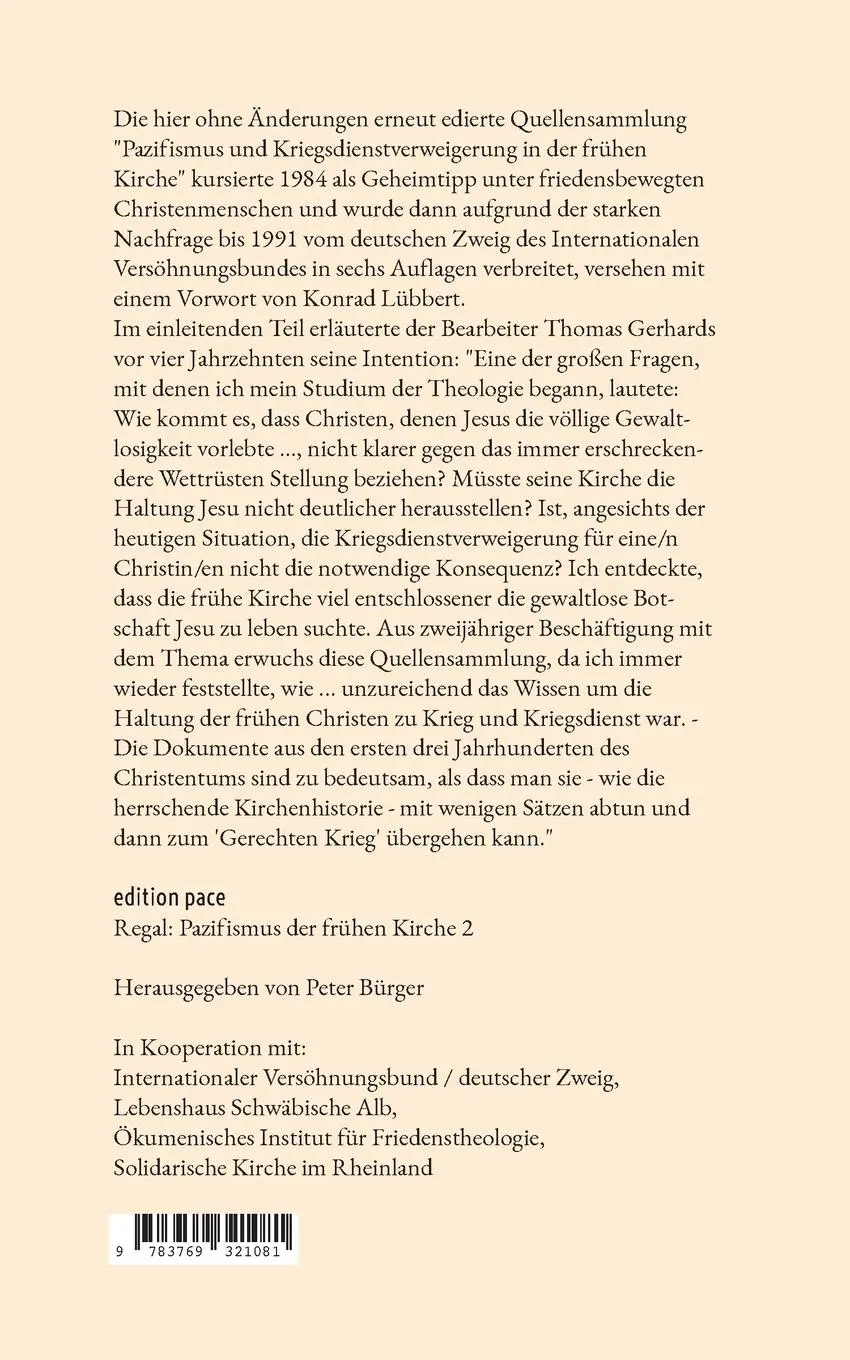 Rückseite: 9783769321081 | Pazifismus und Kriegsdienstverweigerung in der frühen Kirche | Buch