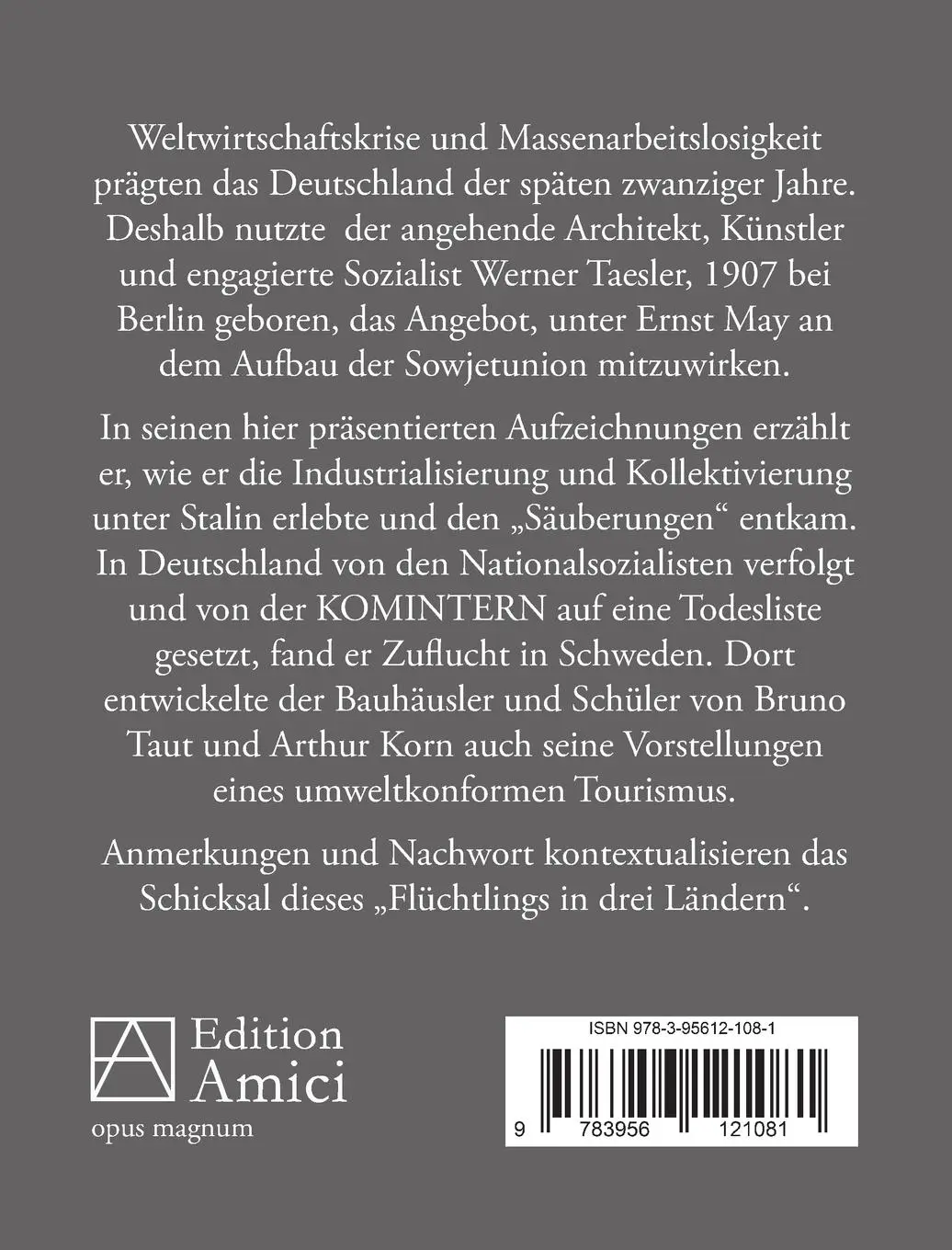 Rückseite: 9783956121081 | Flüchtling in drei Ländern | Werner Taesler | Taschenbuch | Paperback