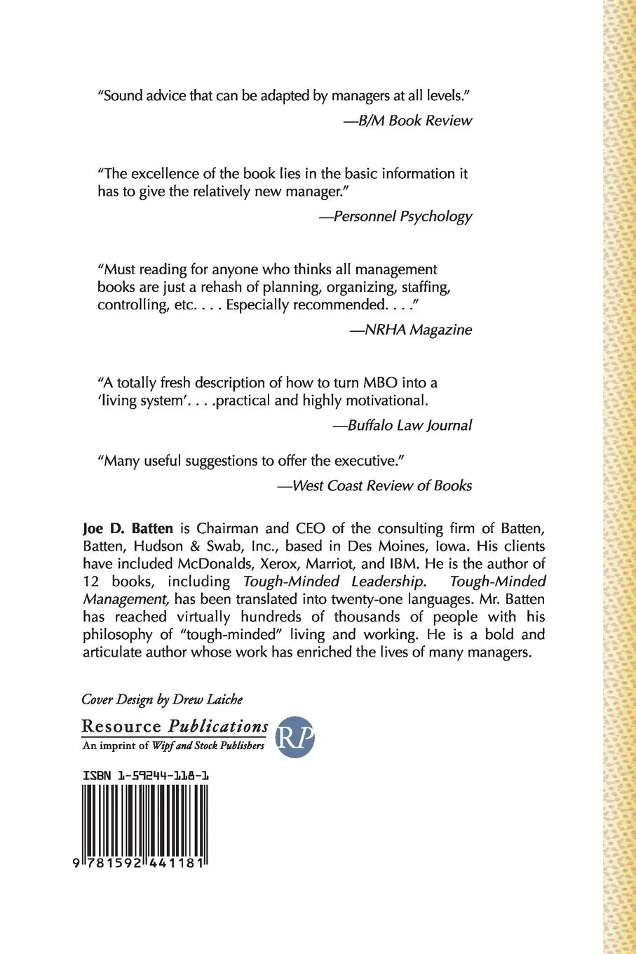 Rückseite: 9781592441181 | Tough-Minded Management | Joe D. Batten | Taschenbuch | Englisch