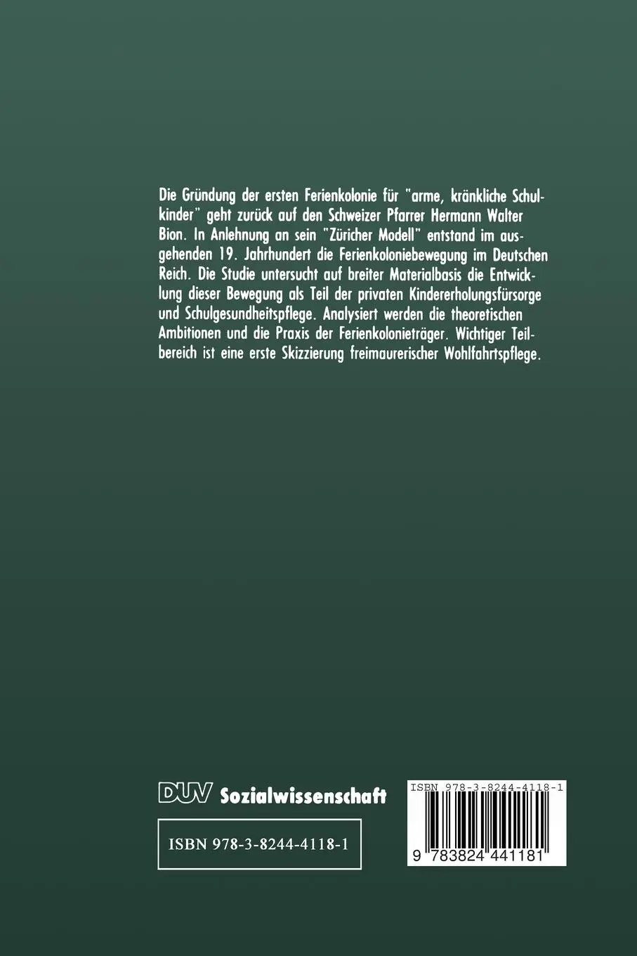 Rückseite: 9783824441181 | Die Ferienkoloniebewegung | Thilo Rauch | Taschenbuch | 343 S. | 1992