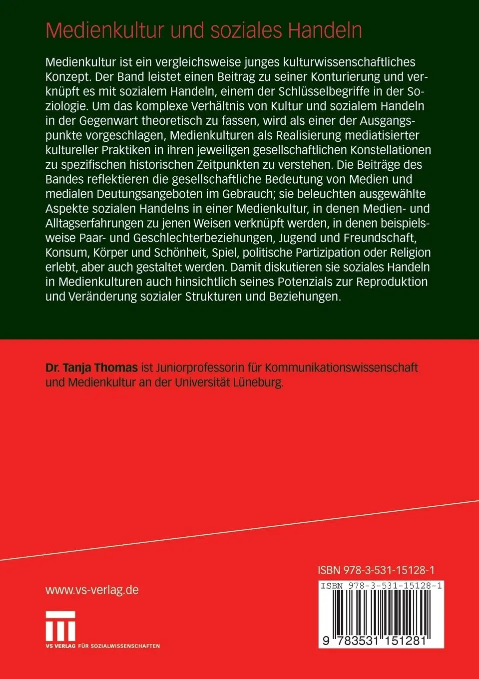 Rückseite: 9783531151281 | Medienkultur und soziales Handeln | Tanja Thomas | Taschenbuch | vi