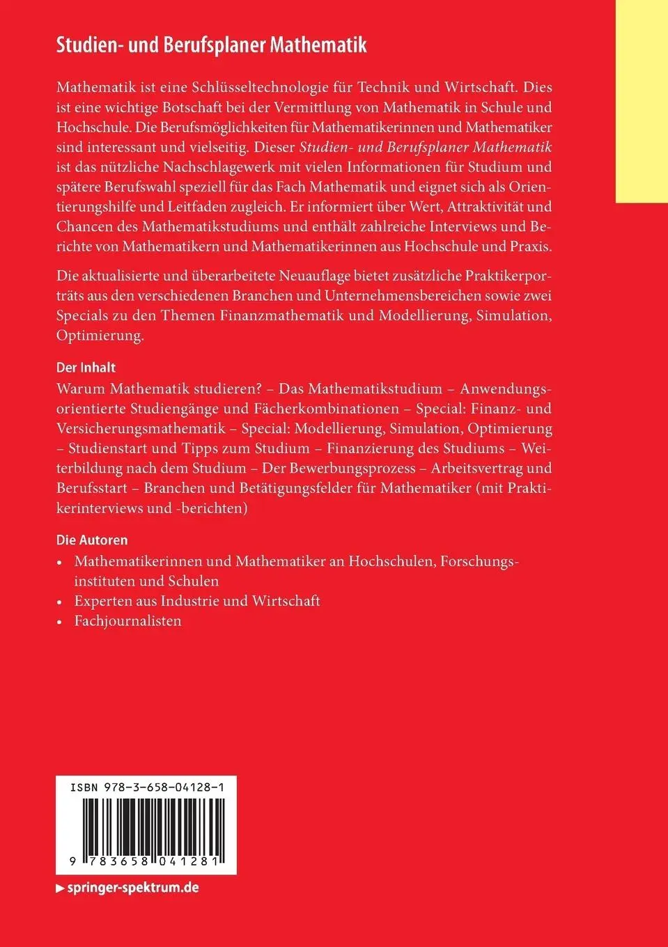Rückseite: 9783658041281 | Studien- und Berufsplaner Mathematik | Springer Fachmedien Wiesbaden