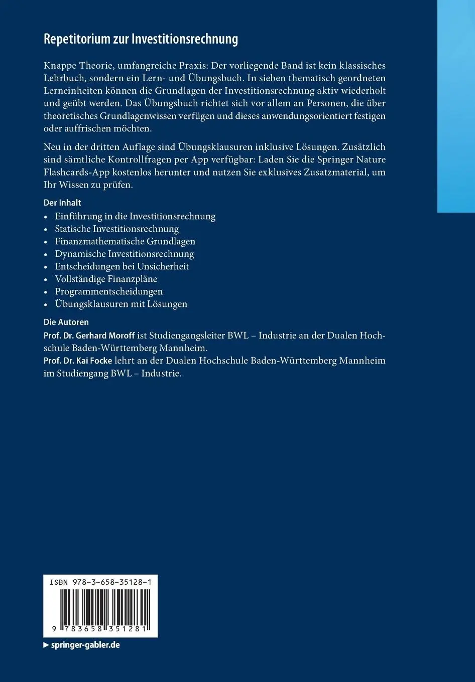 Rückseite: 9783658351281 | Repetitorium zur Investitionsrechnung | Kai Focke (u. a.) | Bundle