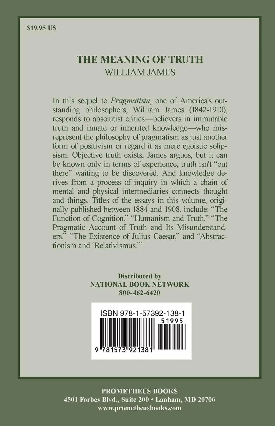 Rückseite: 9781573921381 | The Meaning of Truth | William James | Taschenbuch | Englisch | 1997