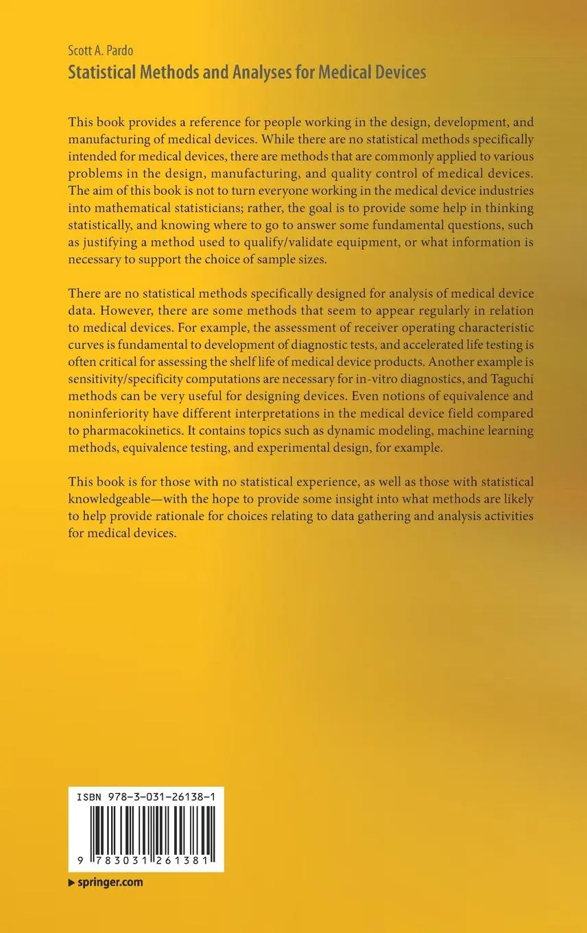 Rückseite: 9783031261381 | Statistical Methods and Analyses for Medical Devices | Scott A. Pardo
