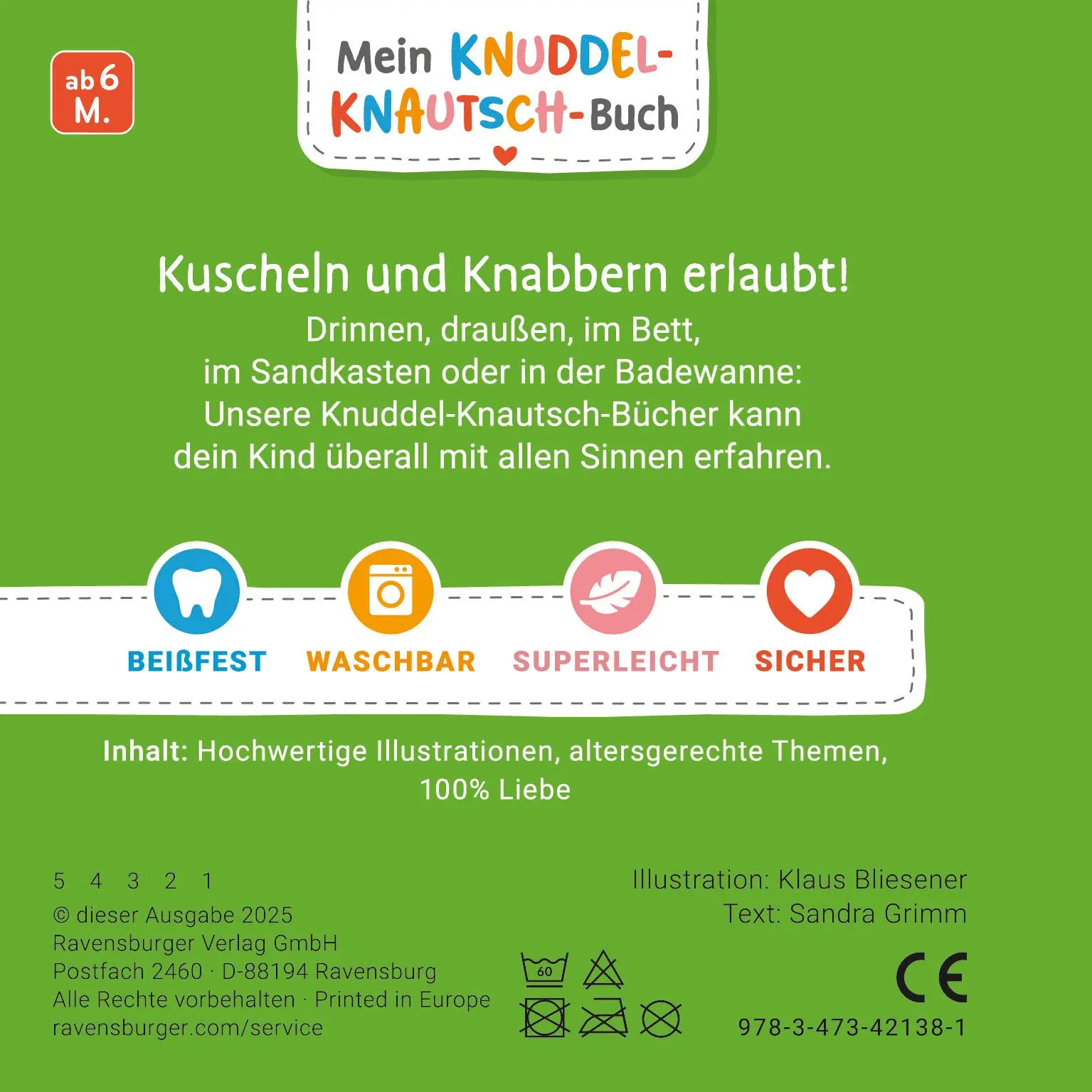Rückseite: 9783473421381 | Mein Knuddel-Knautsch-Buch - Mein Bagger | Sandra Grimm | Buch | 10 S.