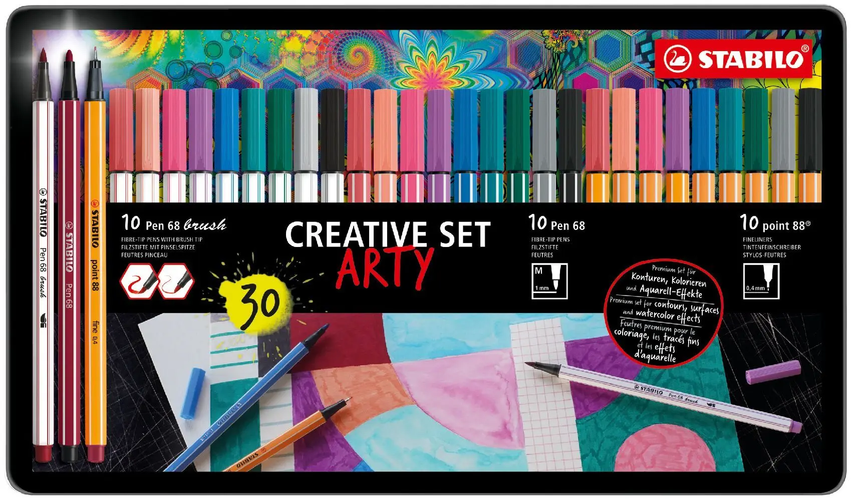 Cover: 4006381601481 | STABILO ARTY" Kreativ 30er Metalletui (Pen 68/point 88/Pen 68 brush)