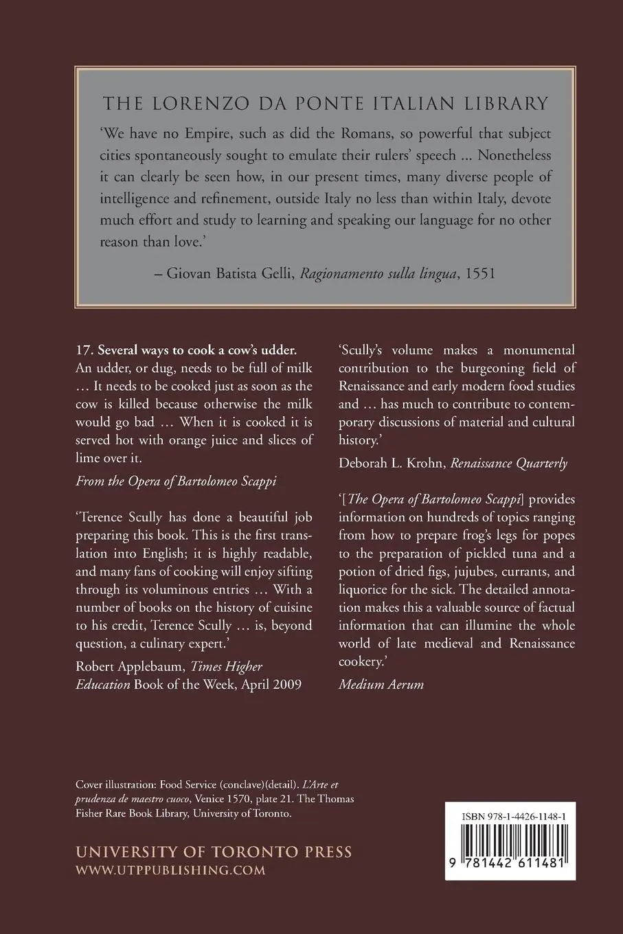 Rückseite: 9781442611481 | The Opera of Bartolomeo Scappi (1570) | Terence Scully | Taschenbuch