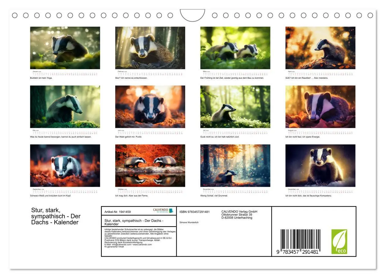 Bild: 9783457291481 | Stur, stark, sympathisch - Der Dachs - Kalender (Wandkalender 2026...