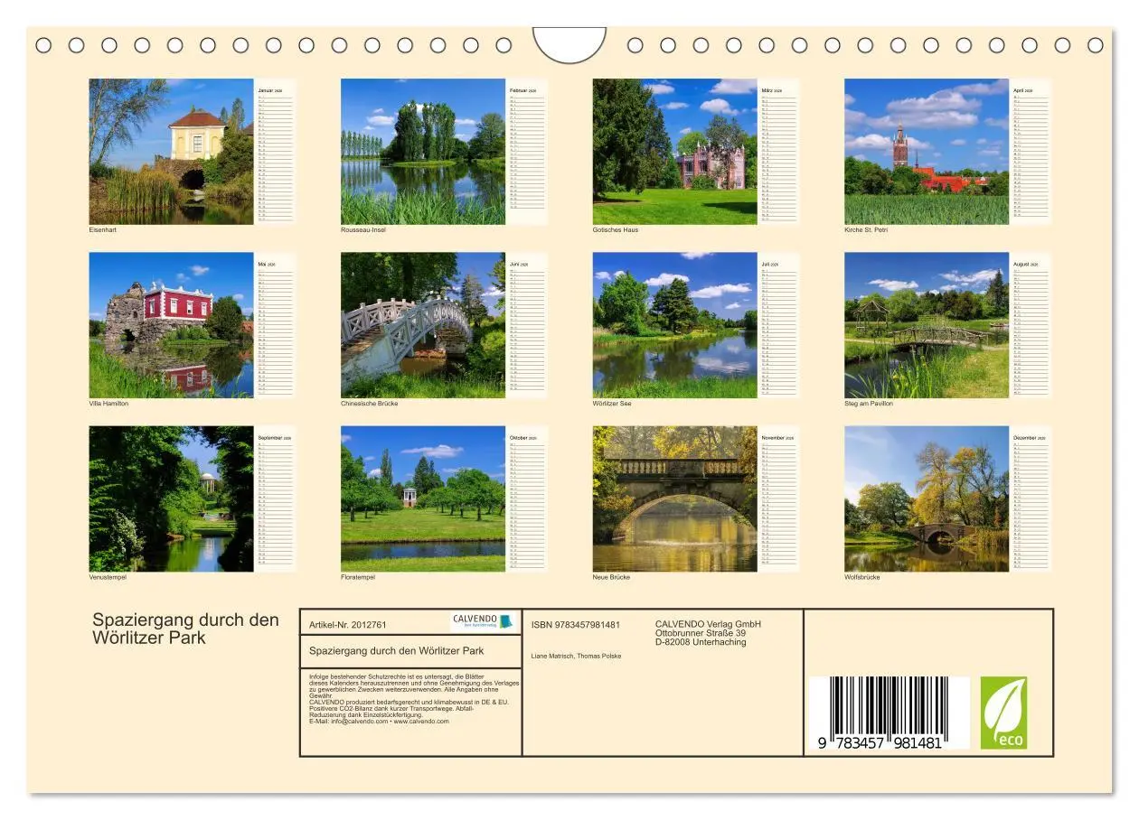Bild: 9783457981481 | Spaziergang durch den Wörlitzer Park (Wandkalender 2026 DIN A4...