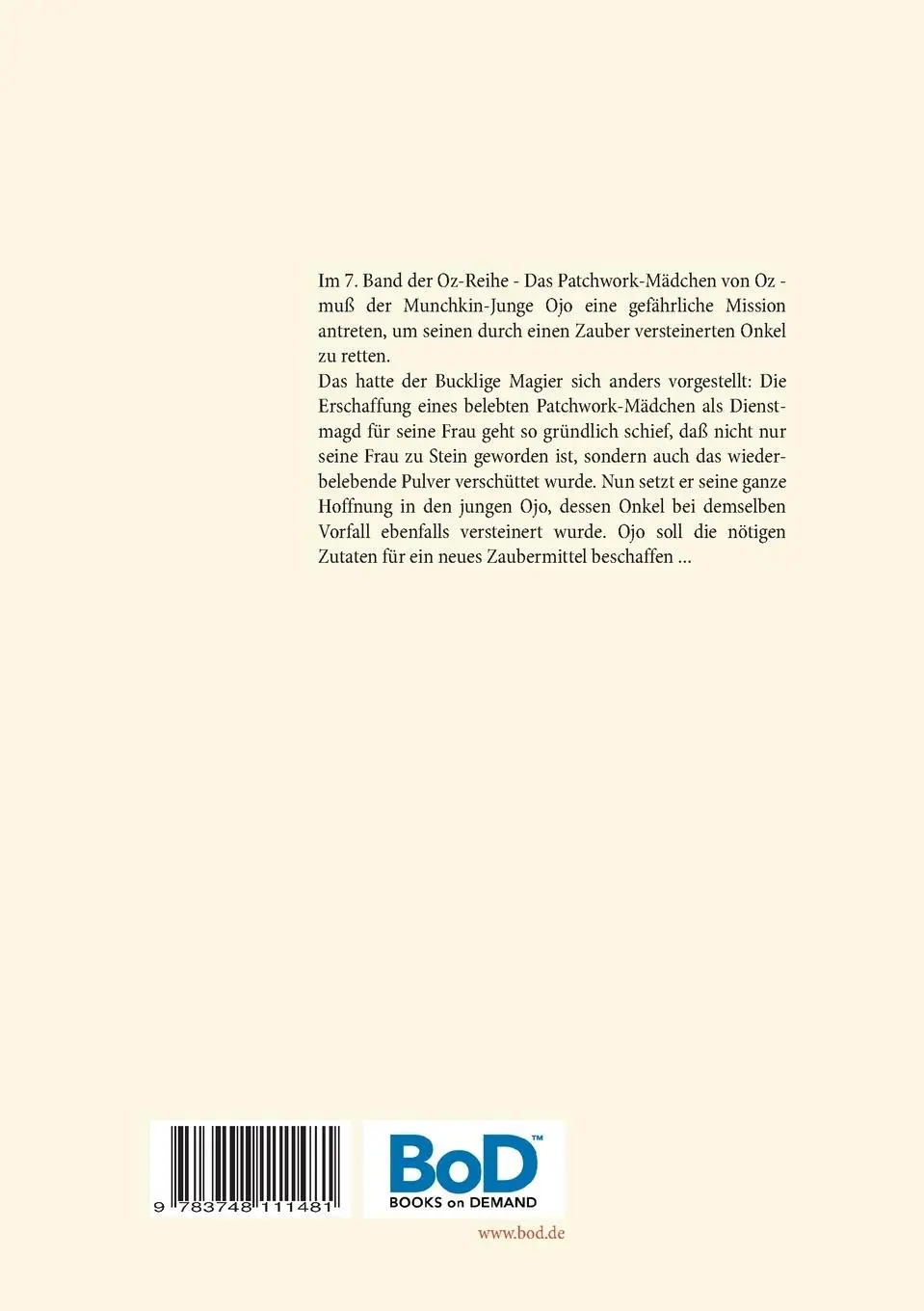 Rückseite: 9783748111481 | Das Patchwork-Mädchen von Oz - Die Oz-Bücher Band 7 | L. Frank Baum