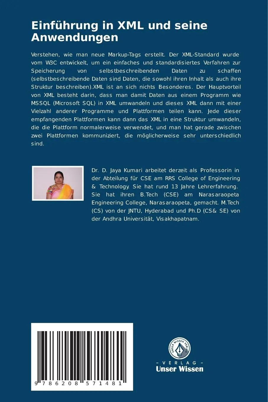 Rückseite: 9786208571481 | Einführung in XML und seine Anwendungen | Jaya Kumari Damarla | Buch