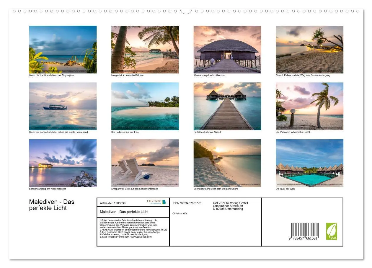 Bild: 9783457661581 | Malediven - Das perfekte Licht (Wandkalender 2026 DIN A2 quer),...
