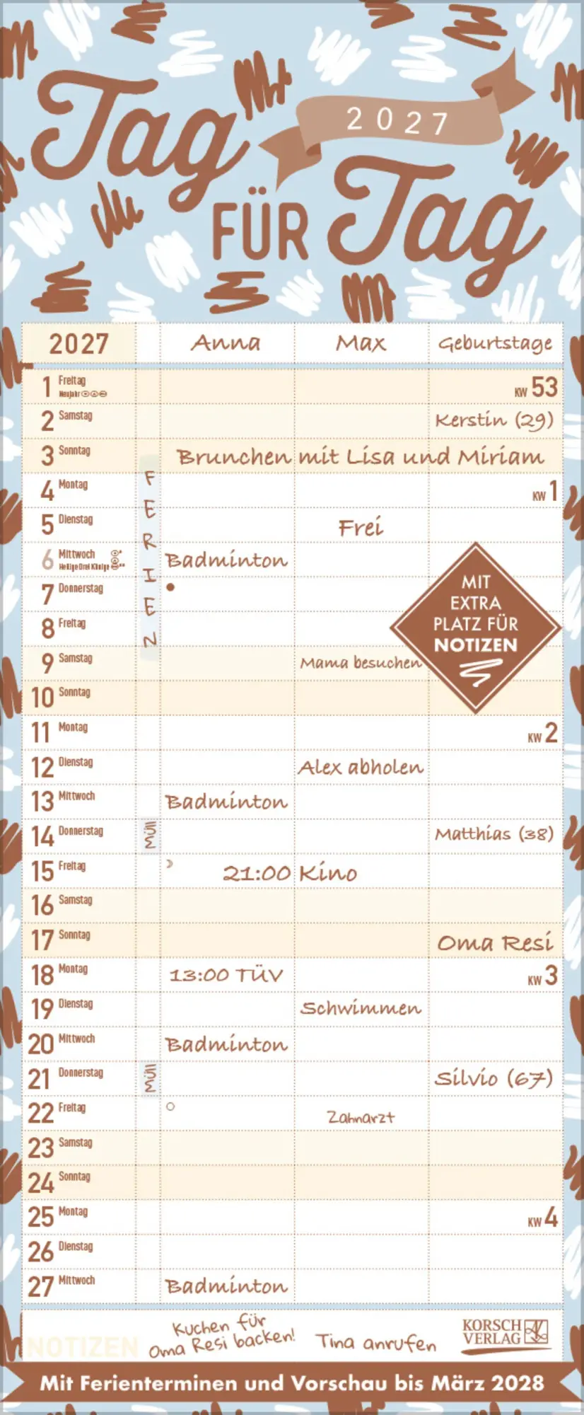 Cover: 9783819301681 | Premium Familientimer Tag für Tag 2027 | Verlag Korsch | Kalender