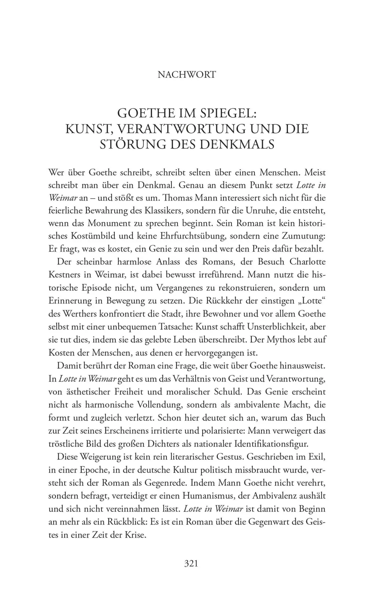Bild: 9783965451681 | Lotte in Weimar | Das Goethe-Bild eines Exilautors. Roman mit Nachwort
