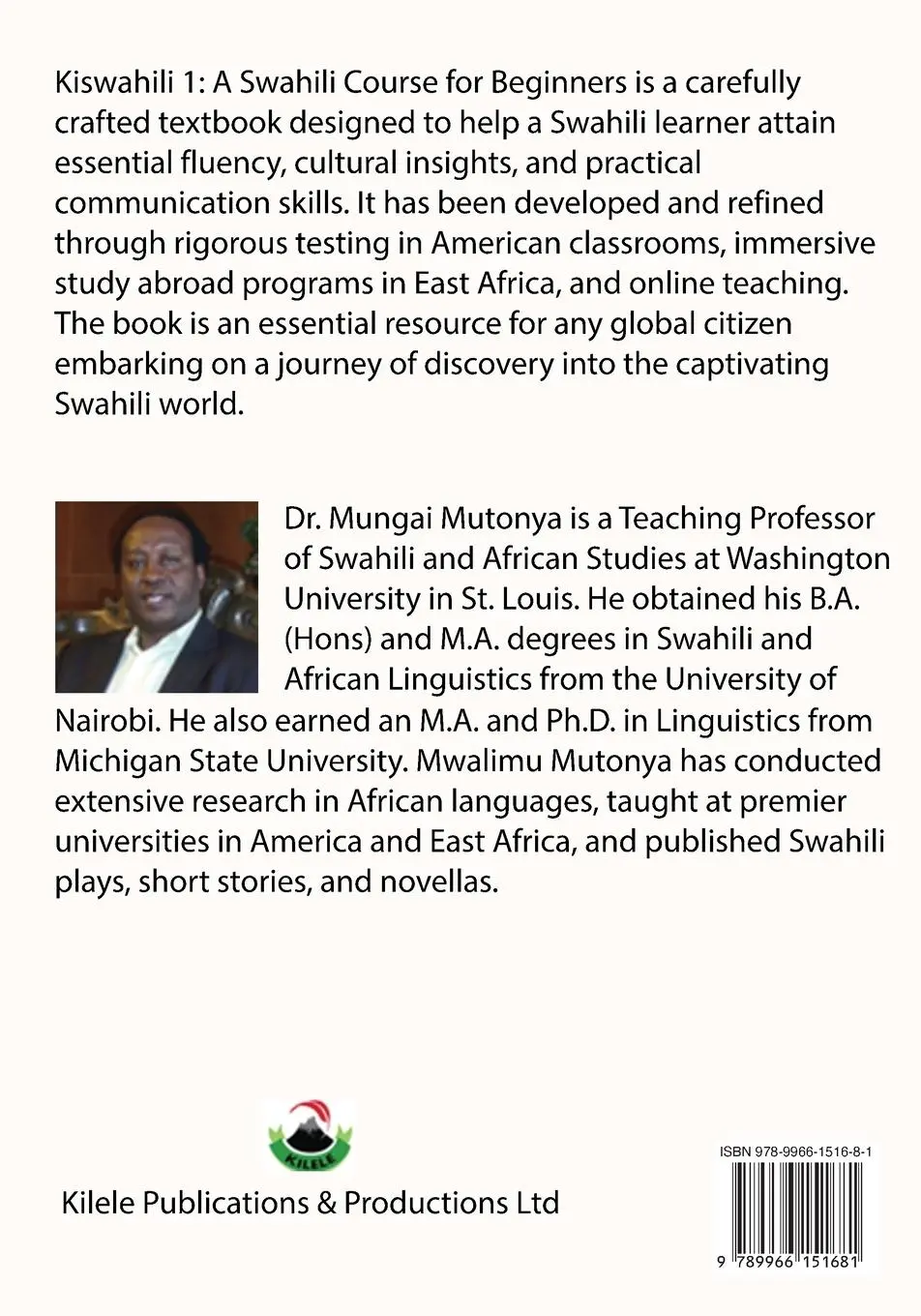 Rückseite: 9789966151681 | Kiswahili 1 | A Swahili Course for Beginners | Mungai Mutonya (u. a.)