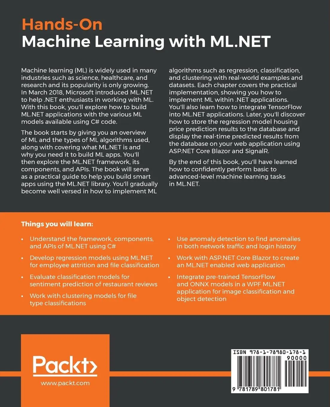 Rückseite: 9781789801781 | Hands-On Machine Learning with ML.NET | Jarred Capellman | Taschenbuch