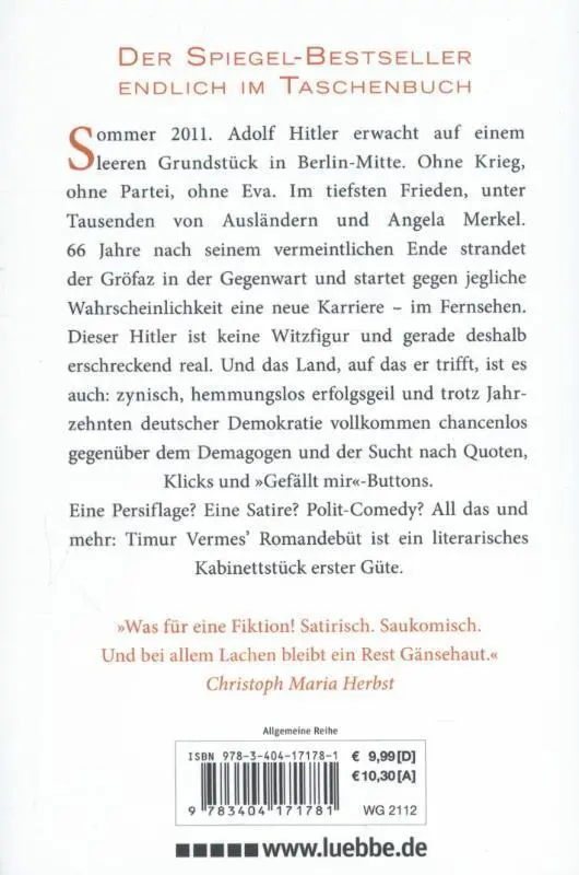 Rückseite: 9783404171781 | Er ist wieder da | Der Roman | Timur Vermes | Taschenbuch | 394 S.