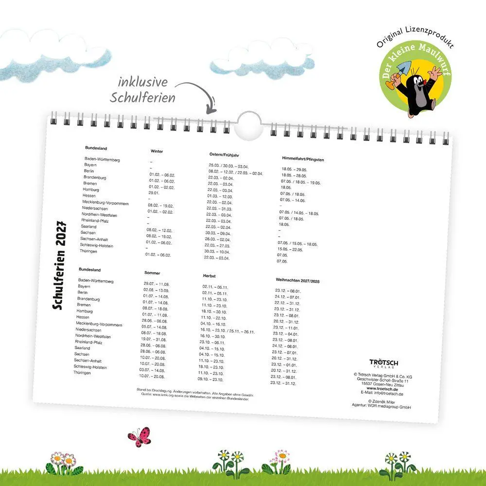 Bild: 4251901511881 | TRÖTSCH - Der kleine Maulwurf Monatsterminer Monatskalender 2027 | KG