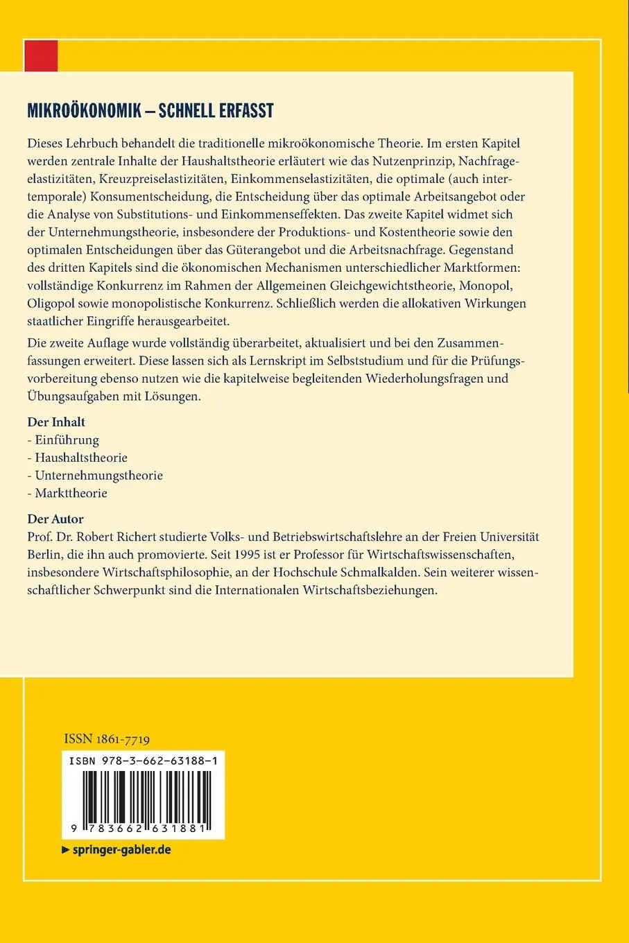 Rückseite: 9783662631881 | Mikroökonomik - Schnell erfasst | Robert Richert | Taschenbuch | xi