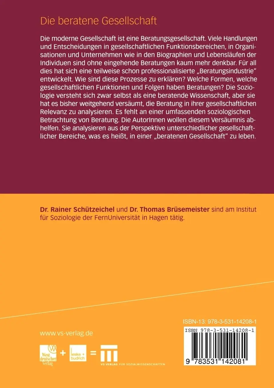 Rückseite: 9783531142081 | Die beratene Gesellschaft | Thomas Brüsemeister (u. a.) | Taschenbuch