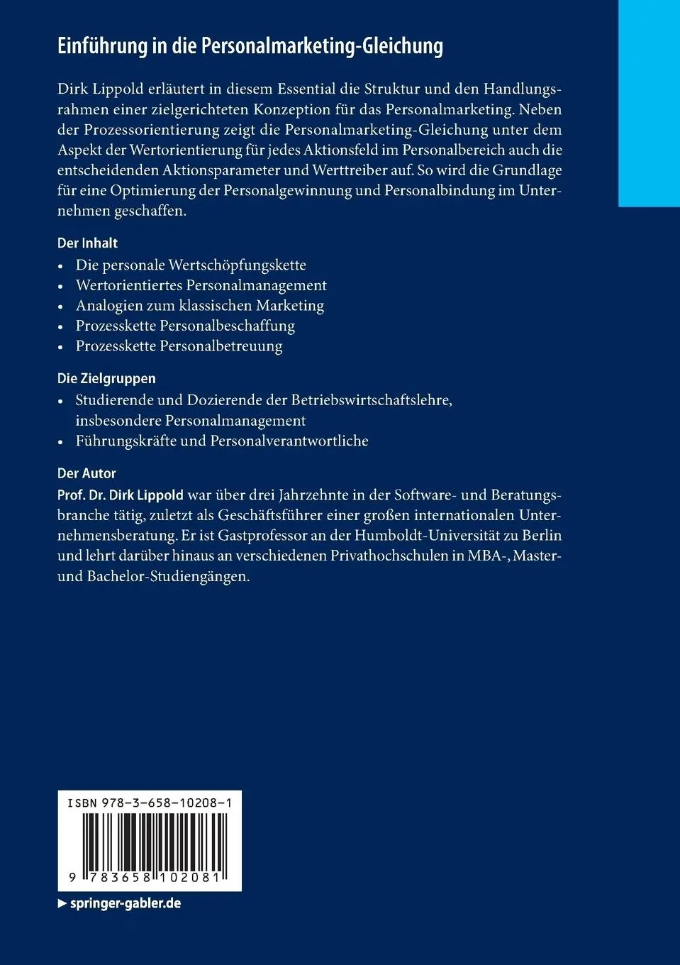 Rückseite: 9783658102081 | Einführung in die Personalmarketing-Gleichung | Dirk Lippold | Buch