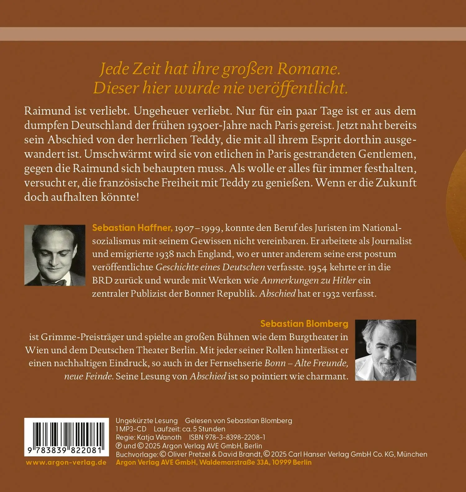 Rückseite: 9783839822081 | Abschied | Sebastian Haffner | MP3 | 98 Tracks | Deutsch | 2025