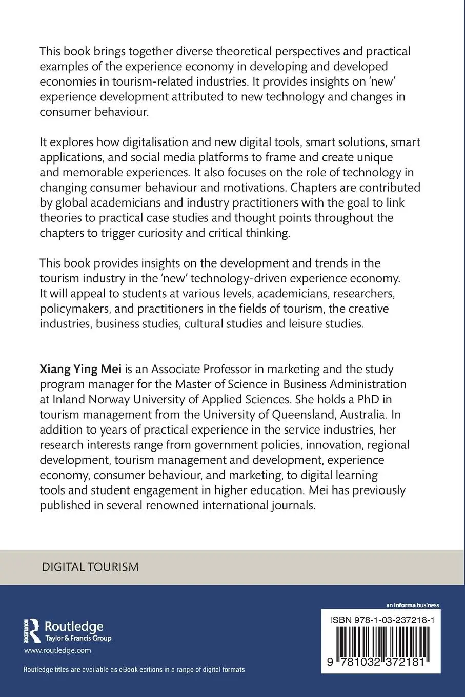 Rückseite: 9781032372181 | Tourism and the Experience Economy in the Digital Era | Xiang Ying Mei